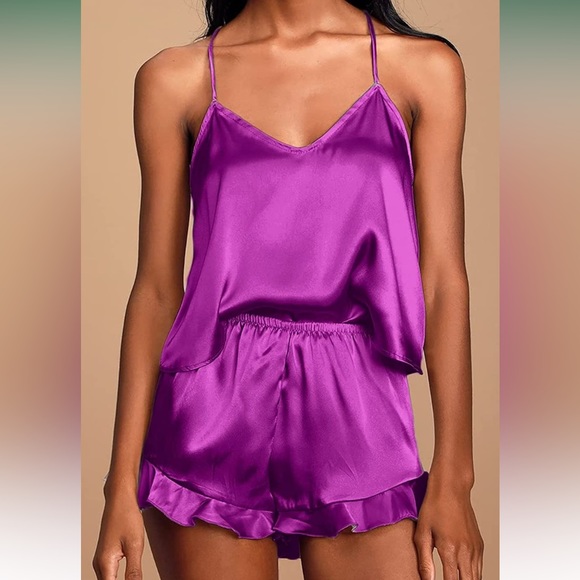 Purple satin pajamas. Has been worn only once. - Picture 1 of 1